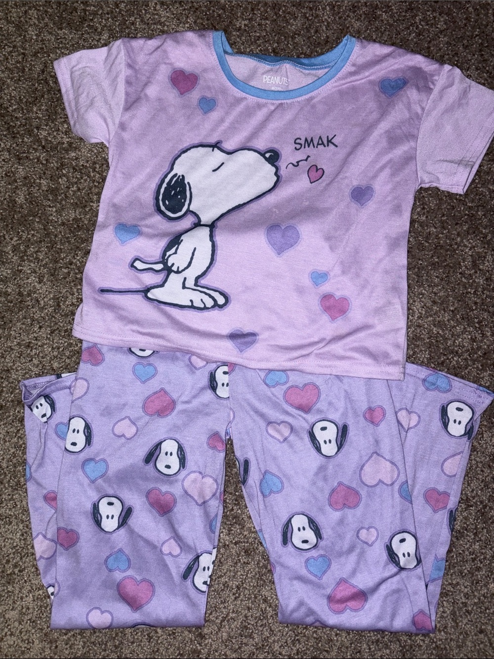 Peanuts Kids Lavender Snoopy Heart Pajama Set size 7/8 girls